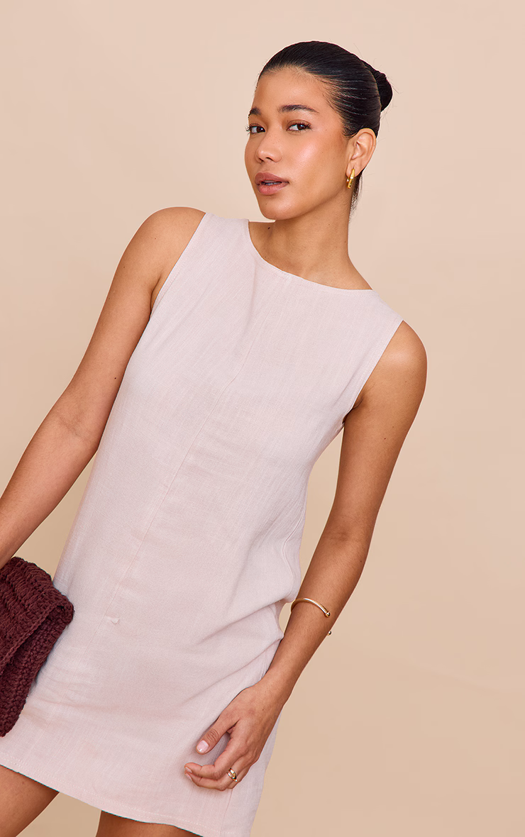 Natural Textured Boat Neck Boxy Shift Dress