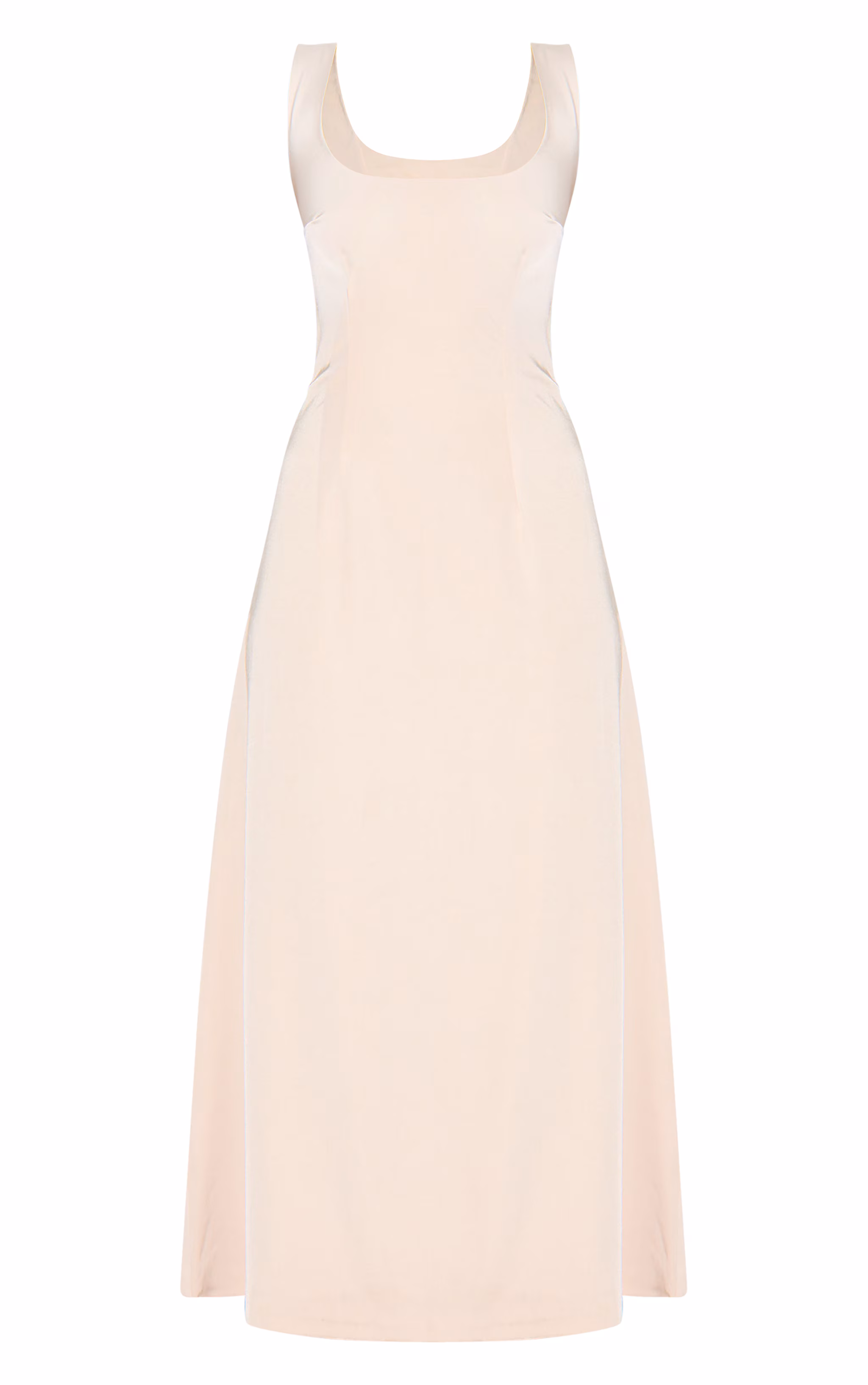 Natural Satin Drop Waist Midi Dress