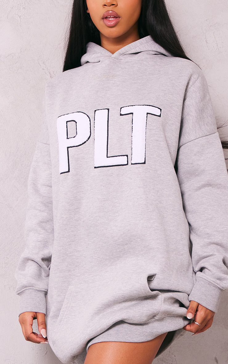 PRETTYLITTLETHING Grey Marl Borg Graphic Sweater Dress