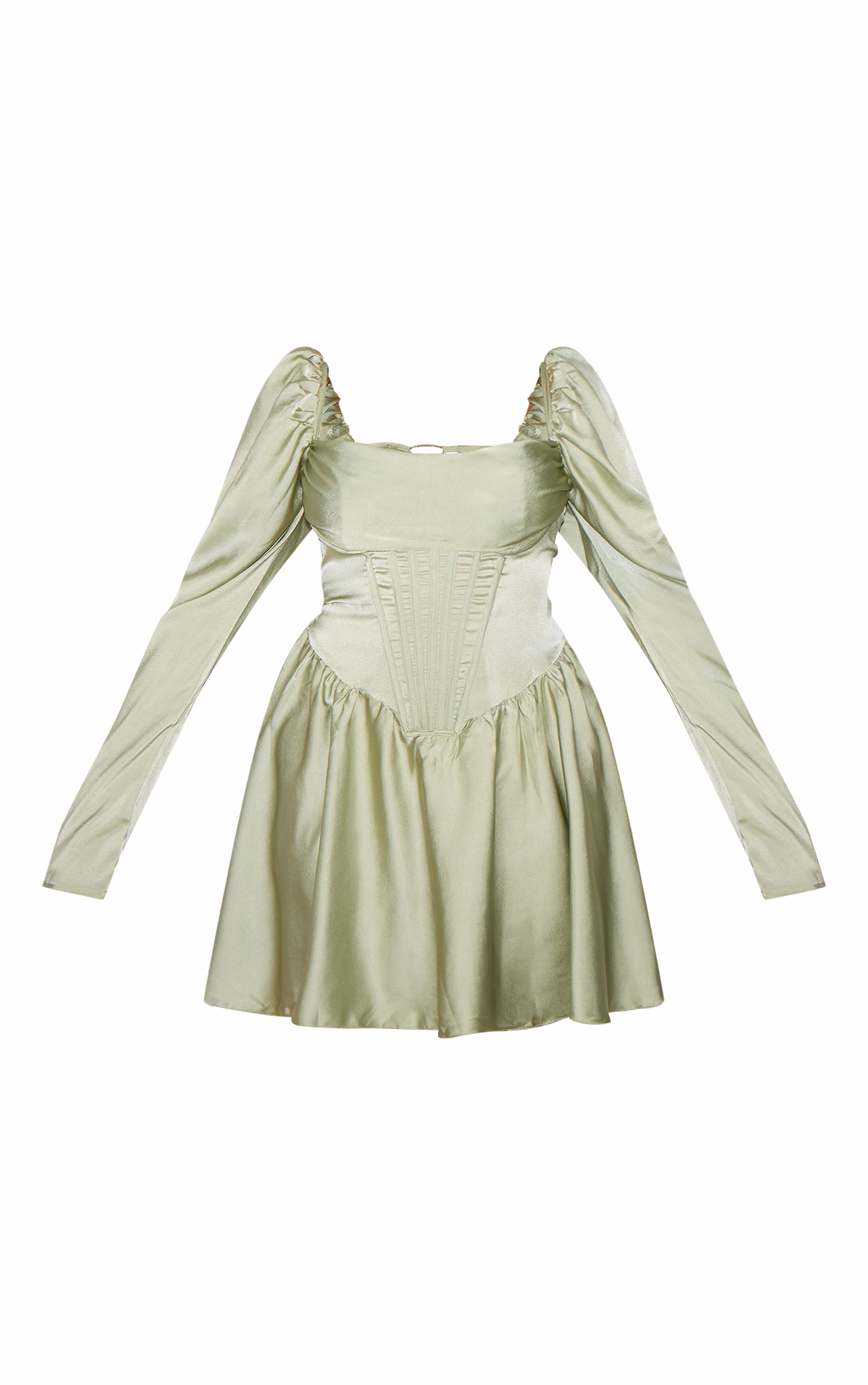 Plus Sage Satin Corset Detail Puffball Shift Dress