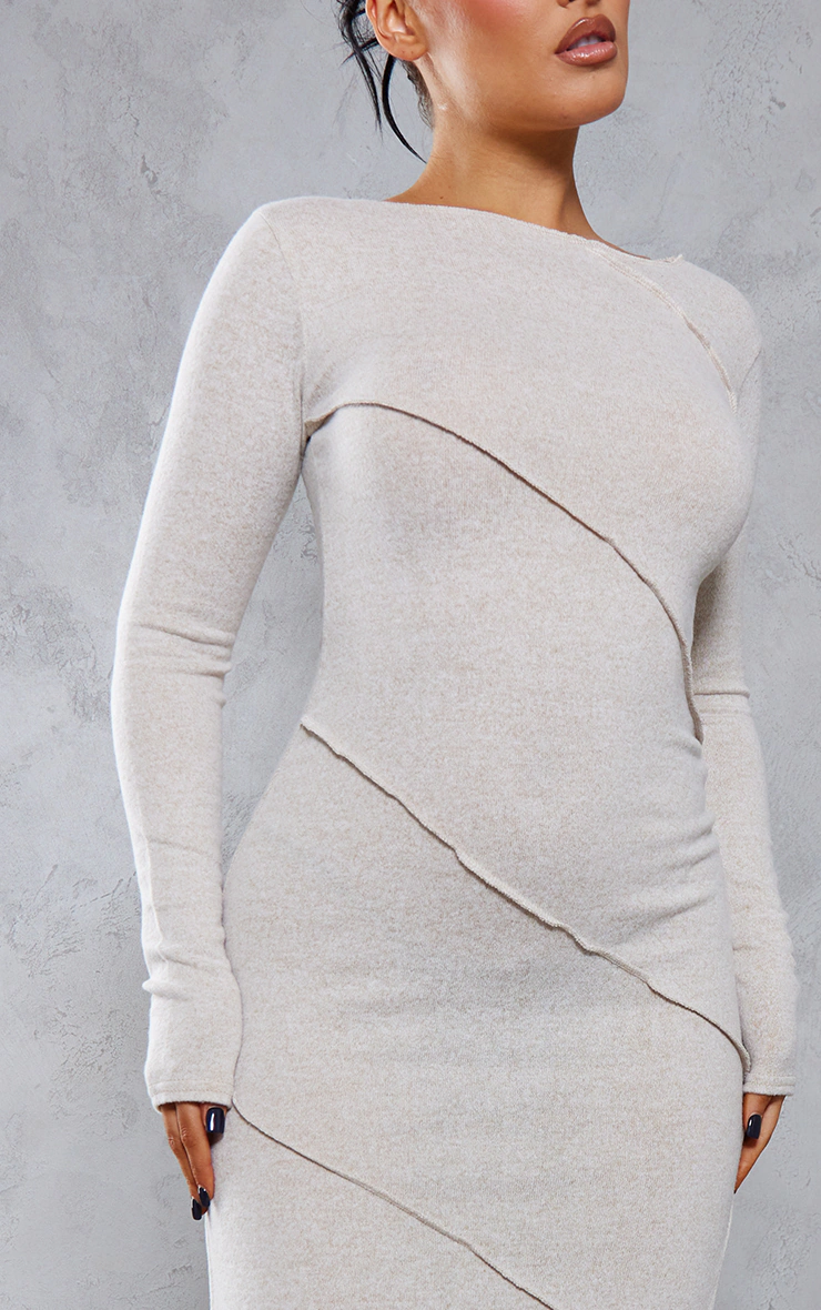 Oatmeal Binding Detail Midaxi Dress