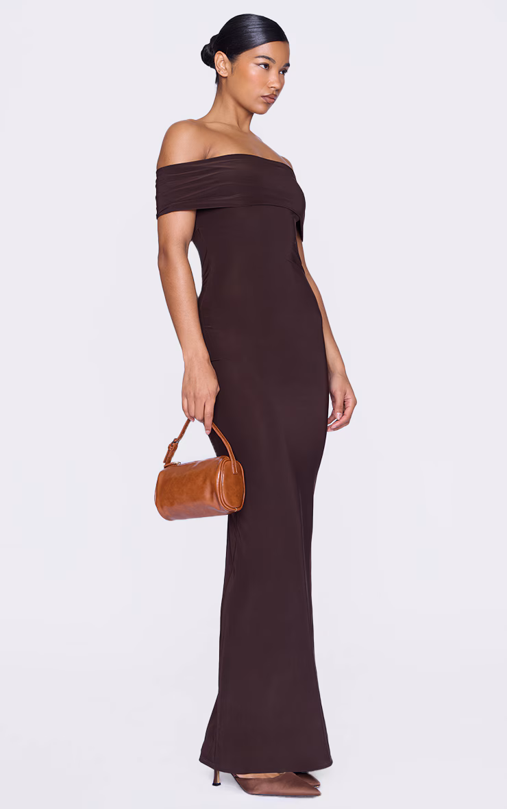 Chocolate Open Back Bardot Maxi Dress
