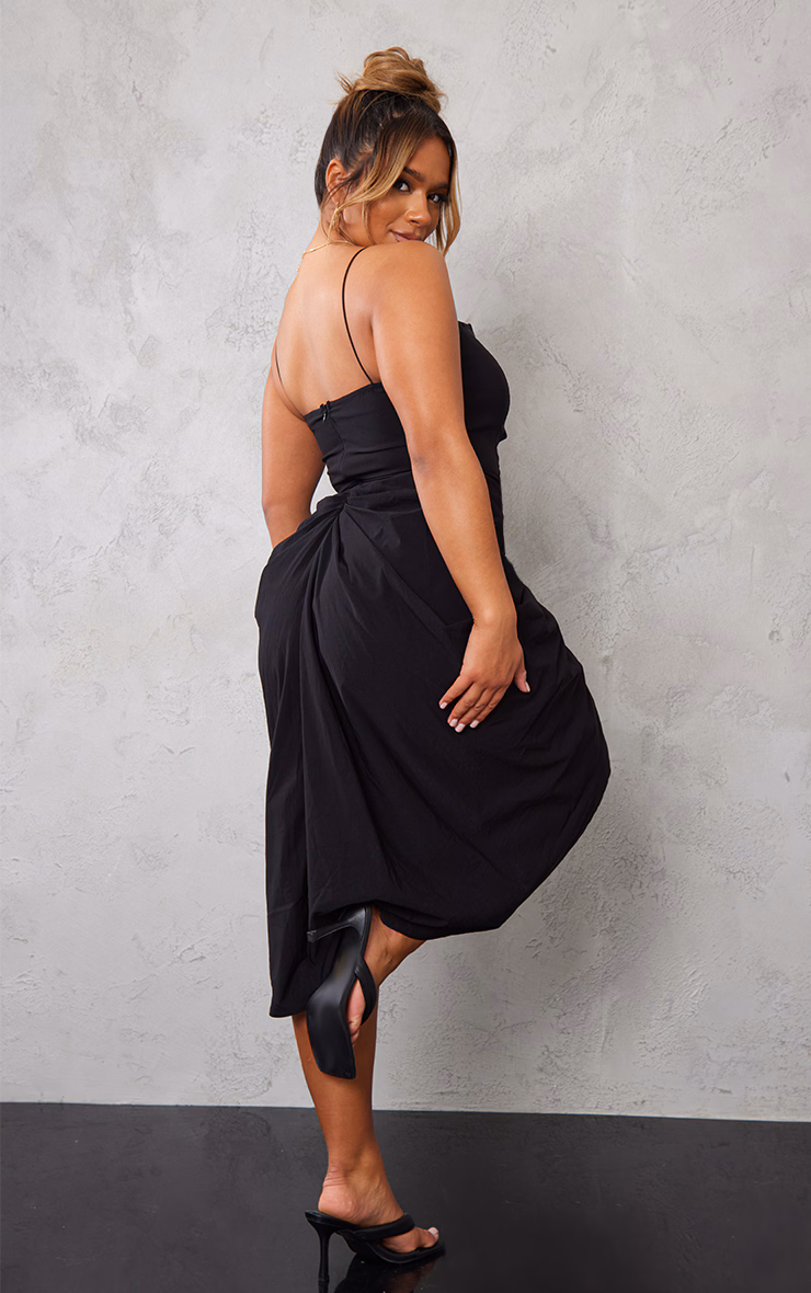Shape Black Woven Cut Out Detail Ruched Midi Dress