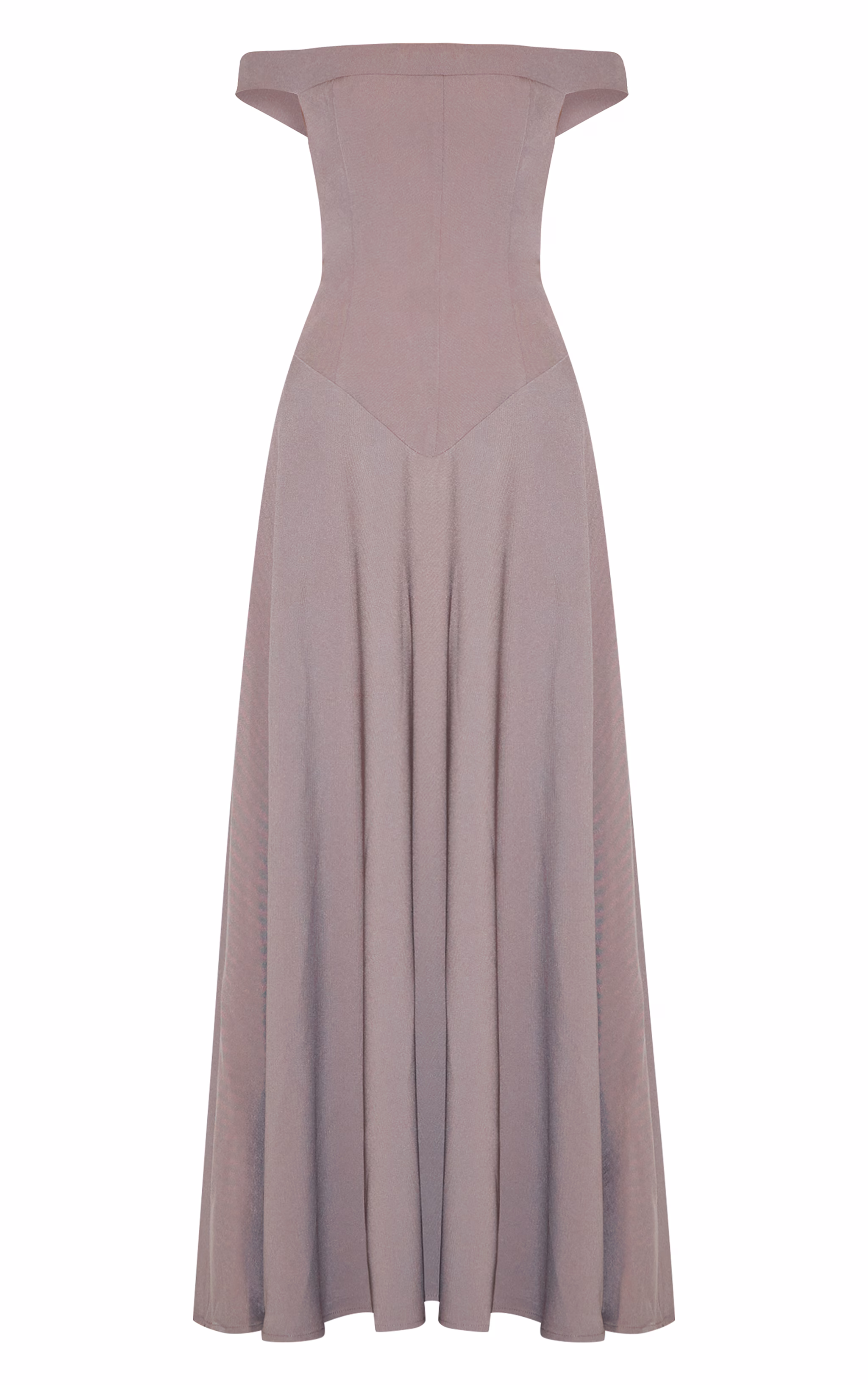 Mushroom Structured Bardot V Waist Maxi Dress