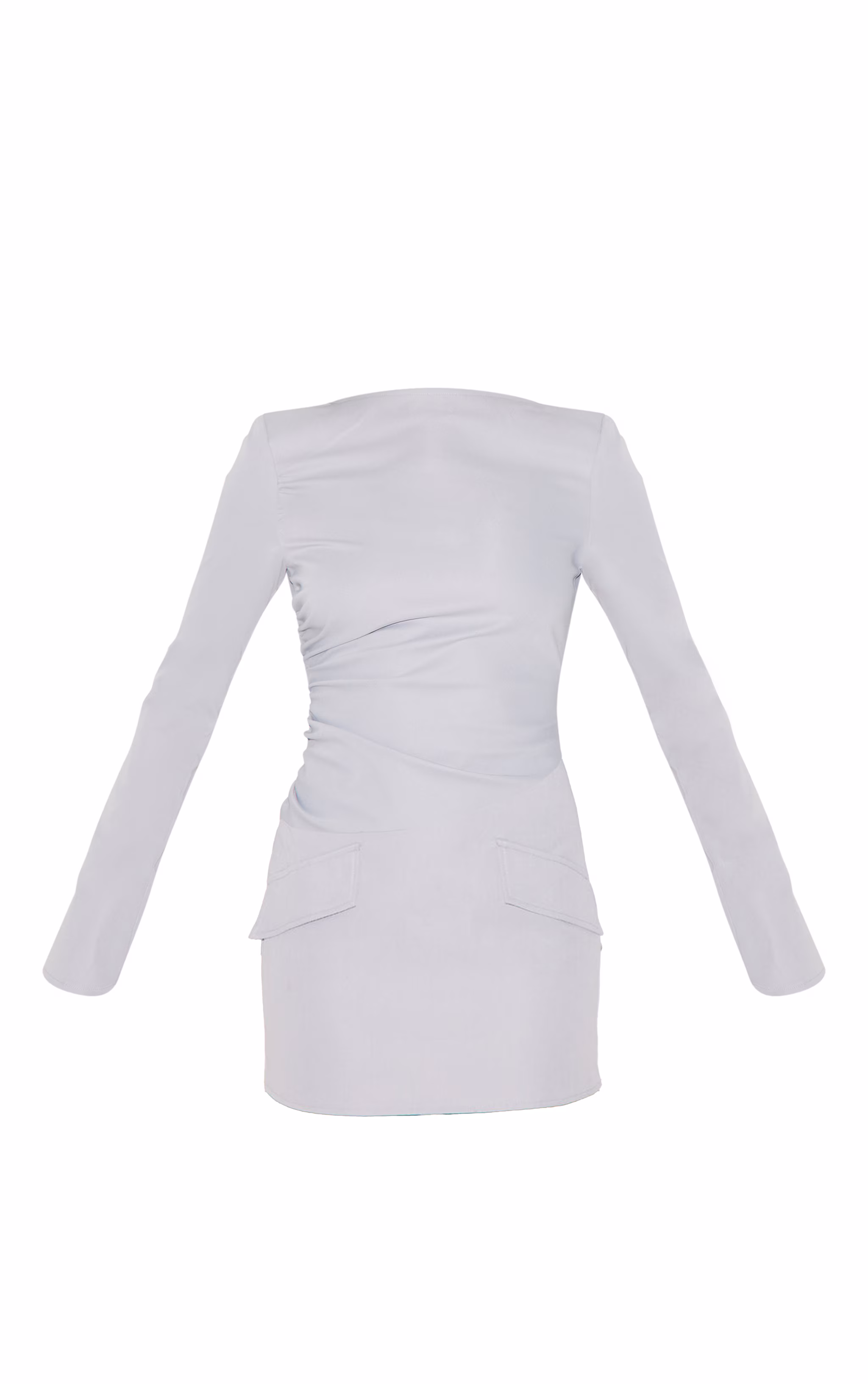 Grey Tailored Woven Ruched Detail Long Sleeve Bodycon Dress