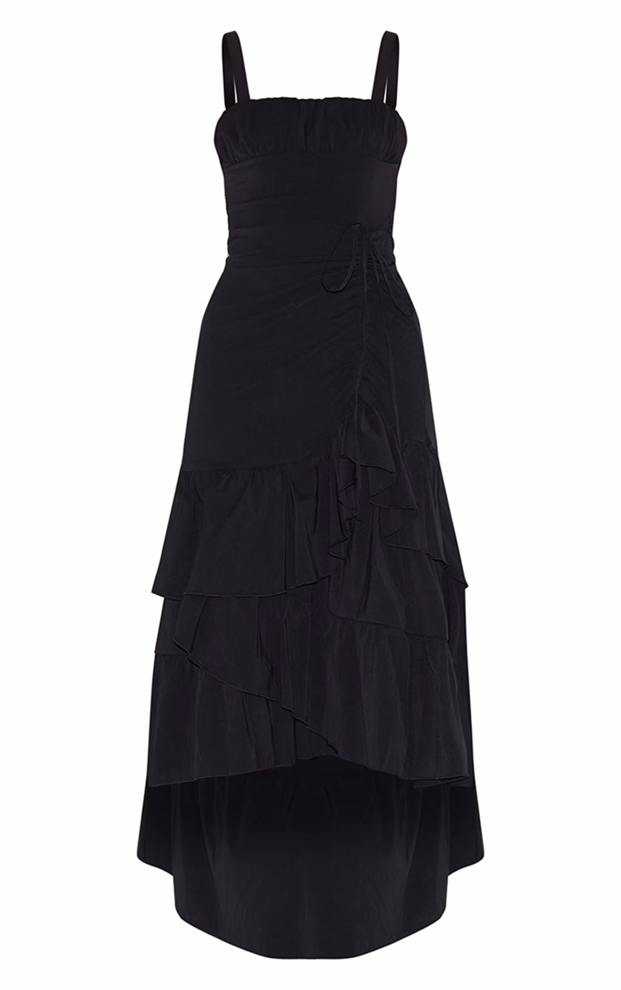 Black Strappy Ruched Detail Maxi Dress