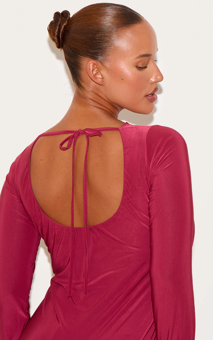 Plus Wine Double Layer Slinky Flared Sleeve Midaxi Dress