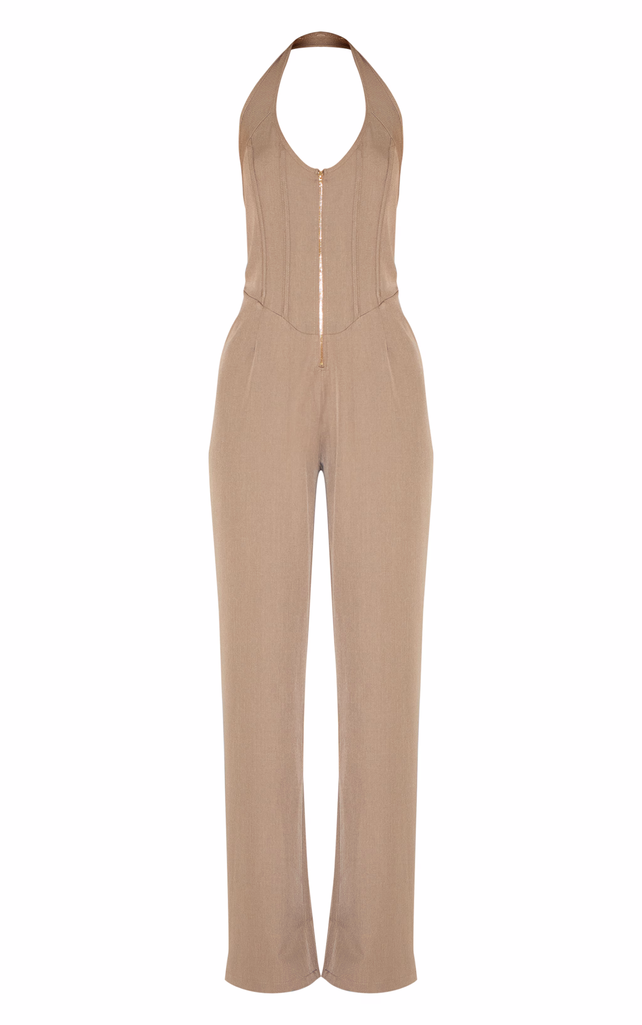 Mushroom Dipped Corset Zip Front Wide Leg Jumpsuit