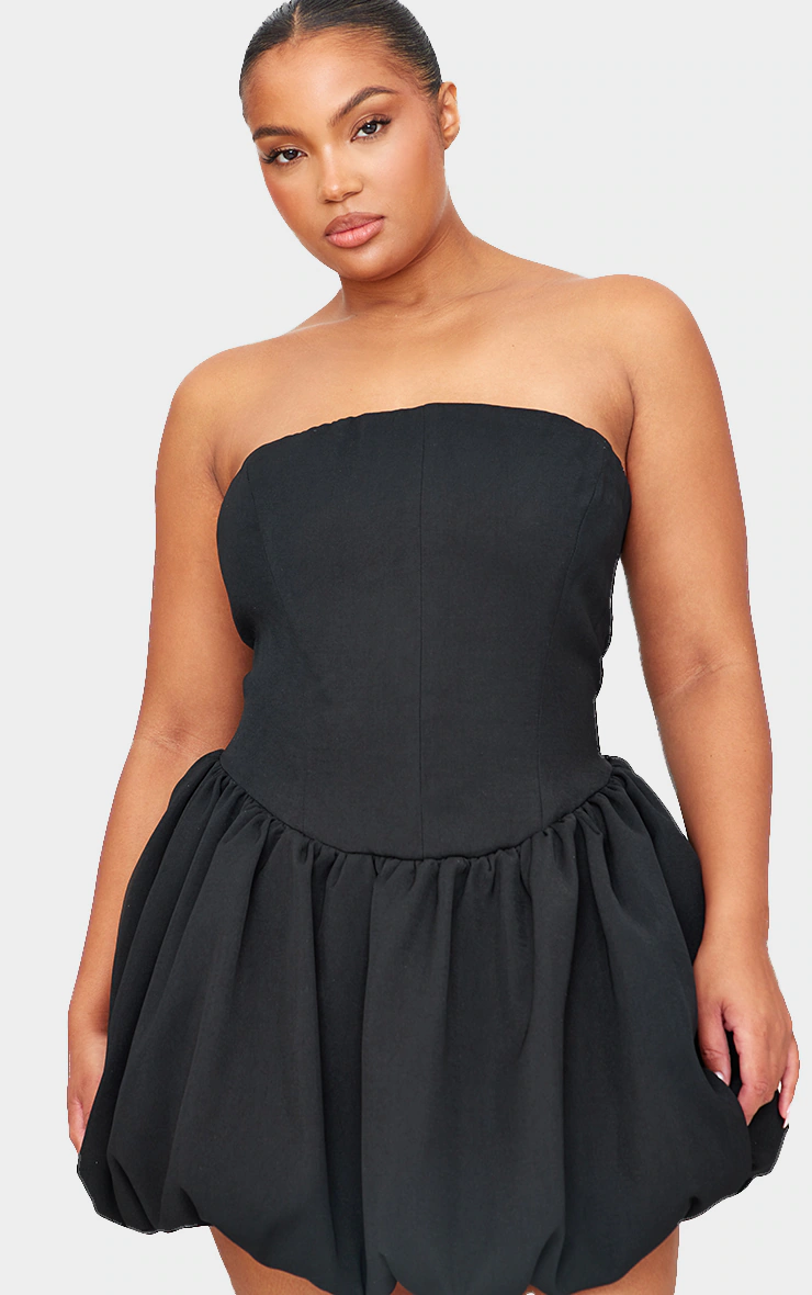 Plus Premium Black Bandeau Puff Ball Dress