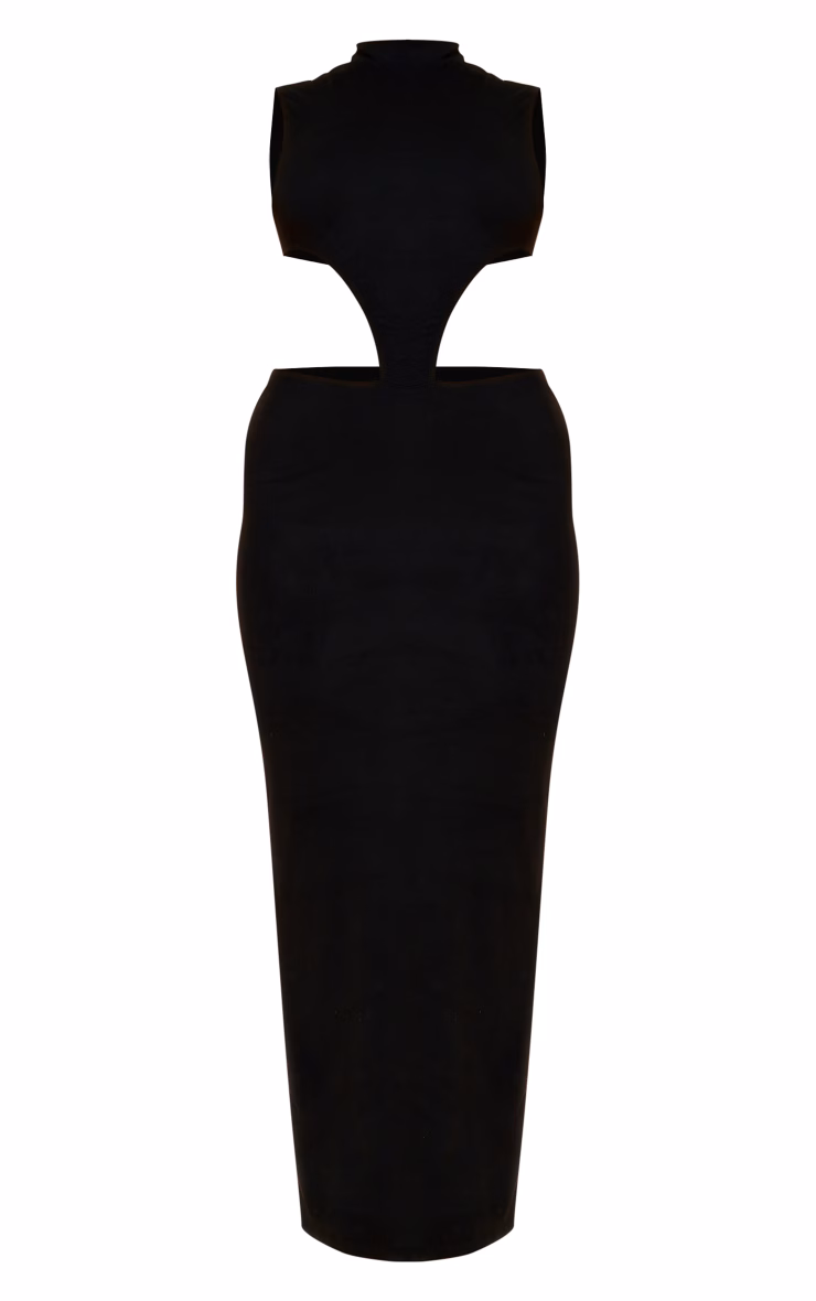 Black Faux Suede Sleeveless Cut Out Maxi Dress