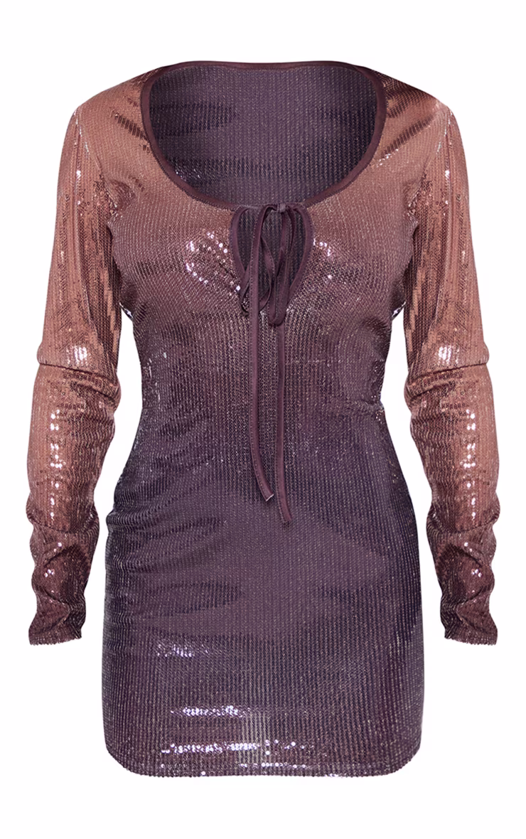 Petite Chocolate Ombre Sequin Long Sleeve Mini Dress