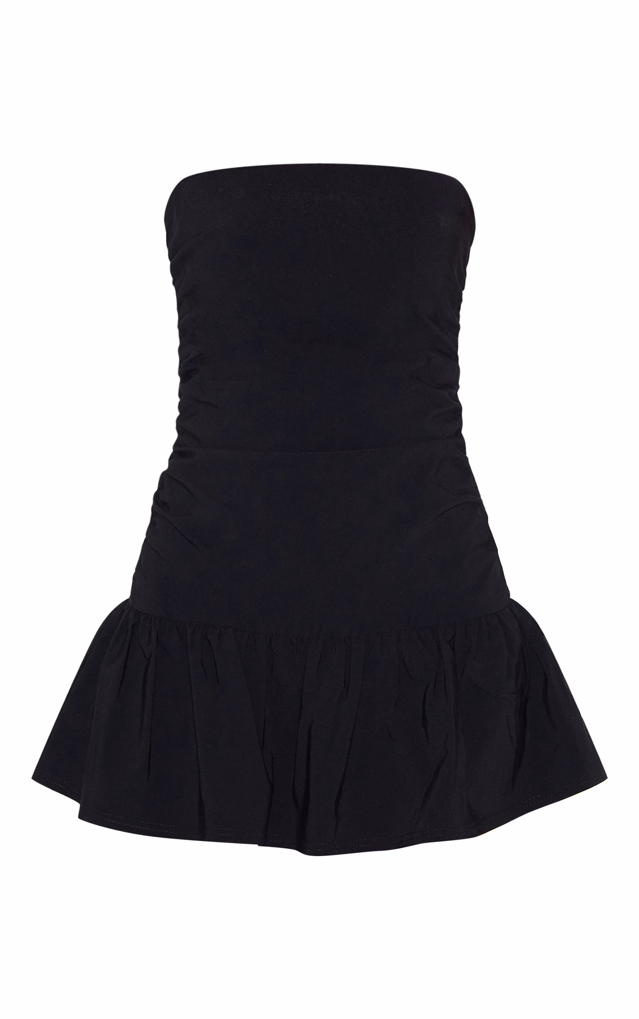 Black Stretch Woven Bandeau Ruched Shift Dress