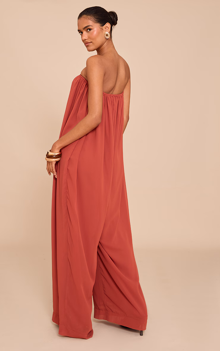 Rust Chiffon Bandeau Puffball Jumpsuit