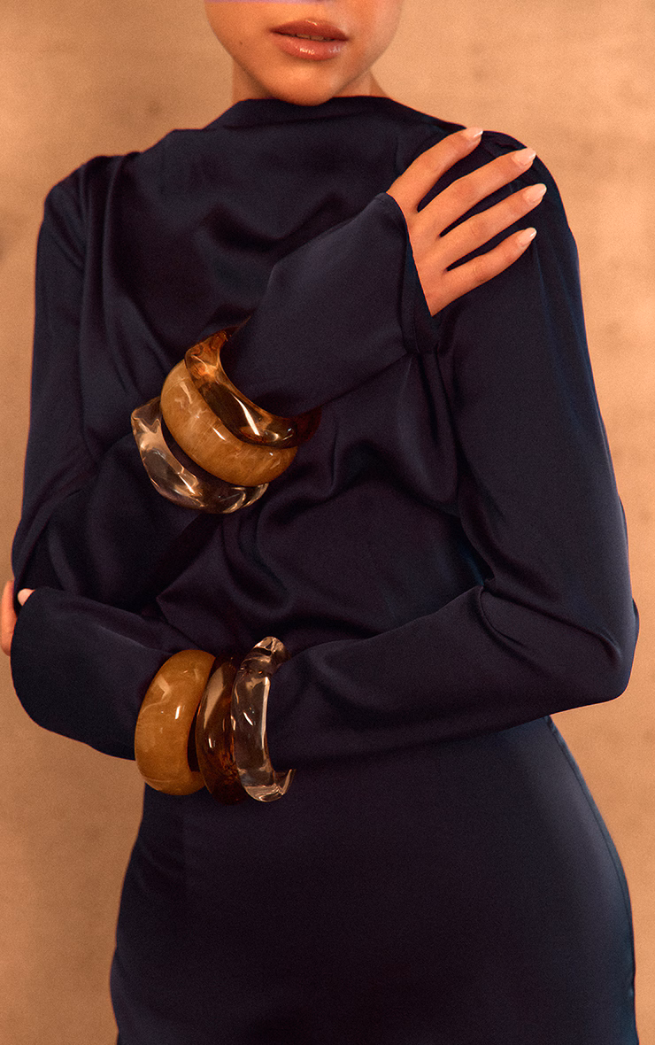 PLT Label Navy Satin Cowl Back Maxi Dress