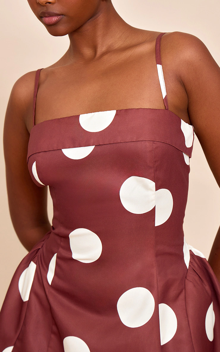 Brown Polka Dot Structured Shift Dress