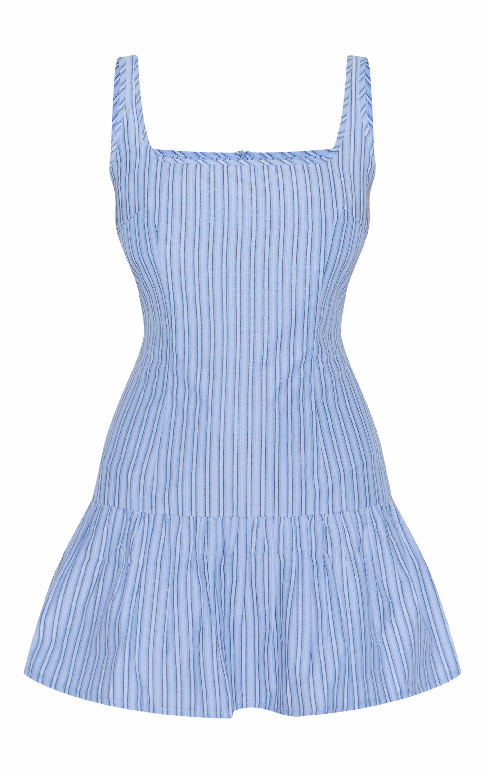 Blue Striped Sleeveless Straight Neck Shift Dress