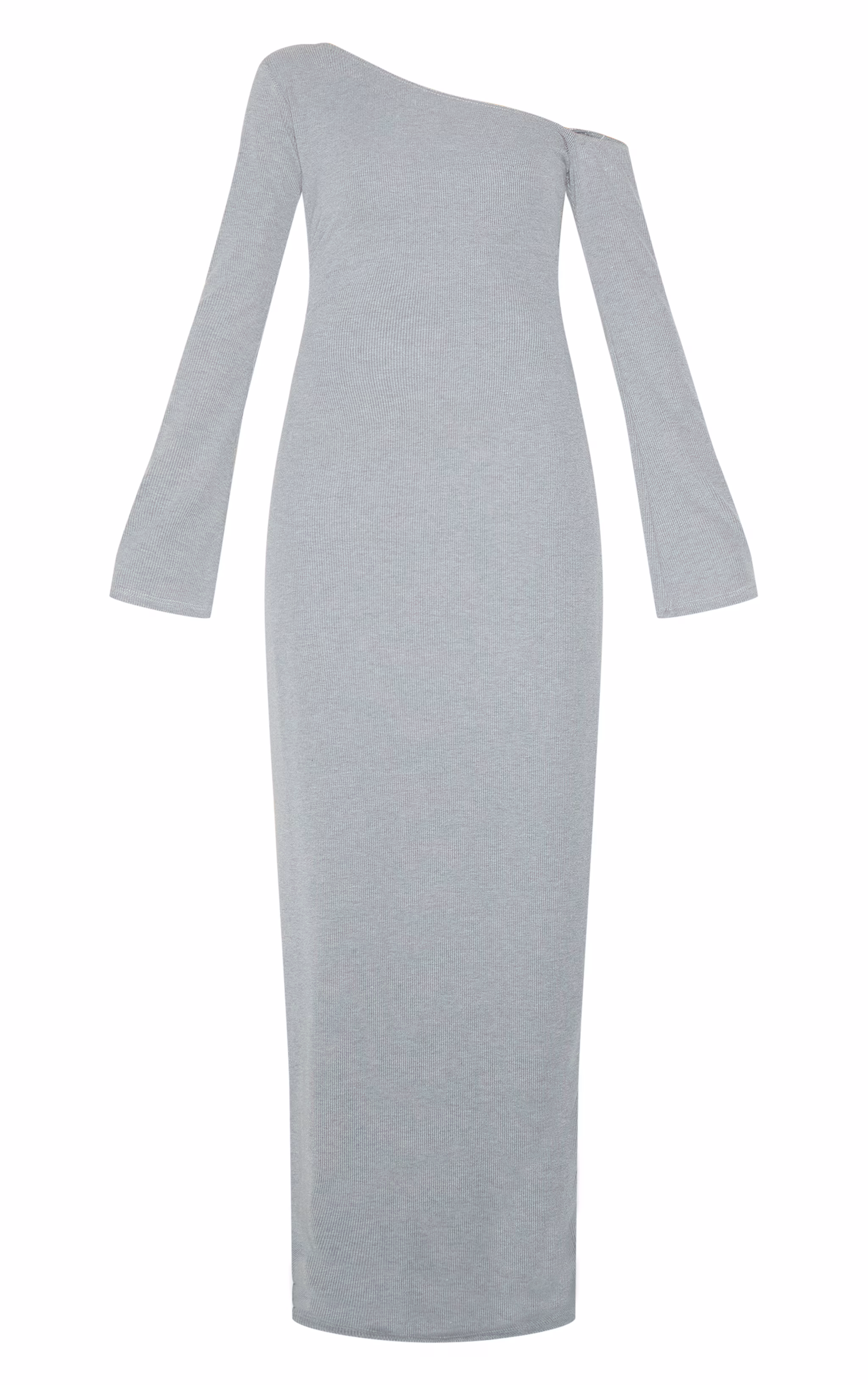 Petite Grey Asymmetric Ribbed Maxi Dress