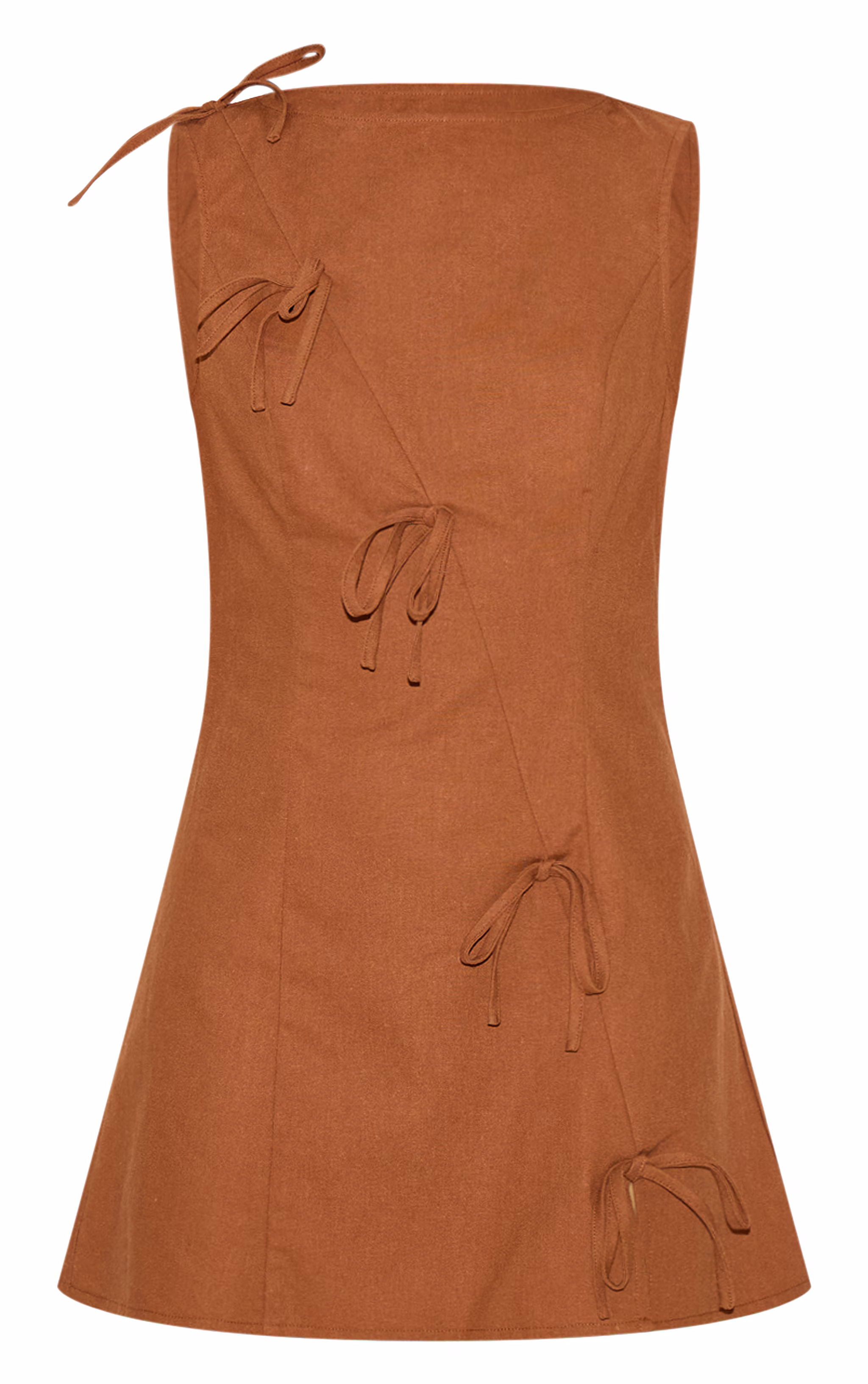 Chestnut Woven Asymmetric Bow Detail Shift Dress