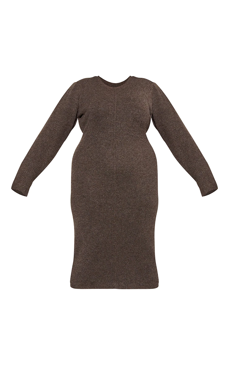 Plus Chocolate Knitted Seam Front Midaxi Dress