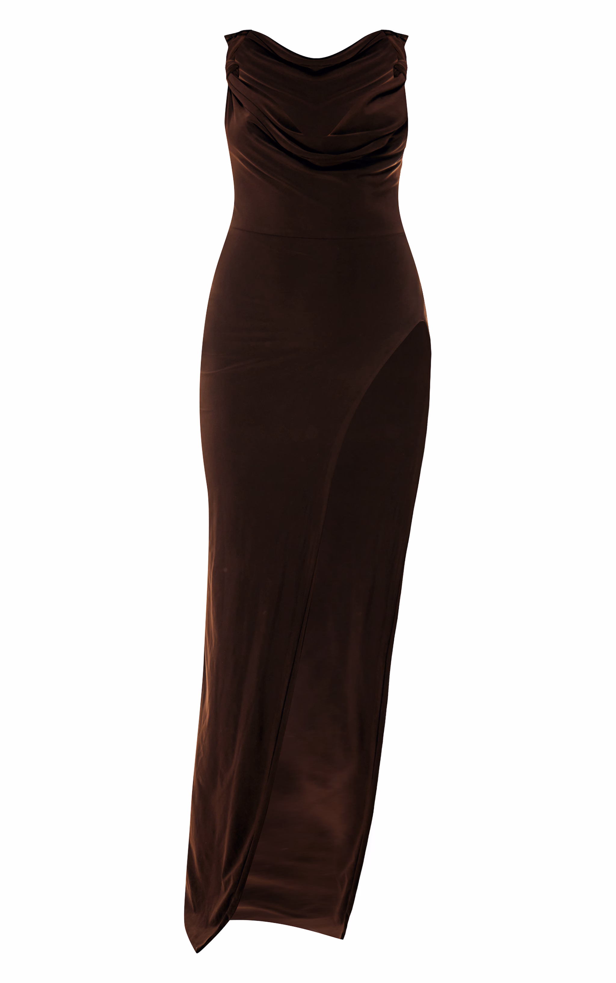 Dark Taupe Double Layer Draped Knotted Split Maxi Dress