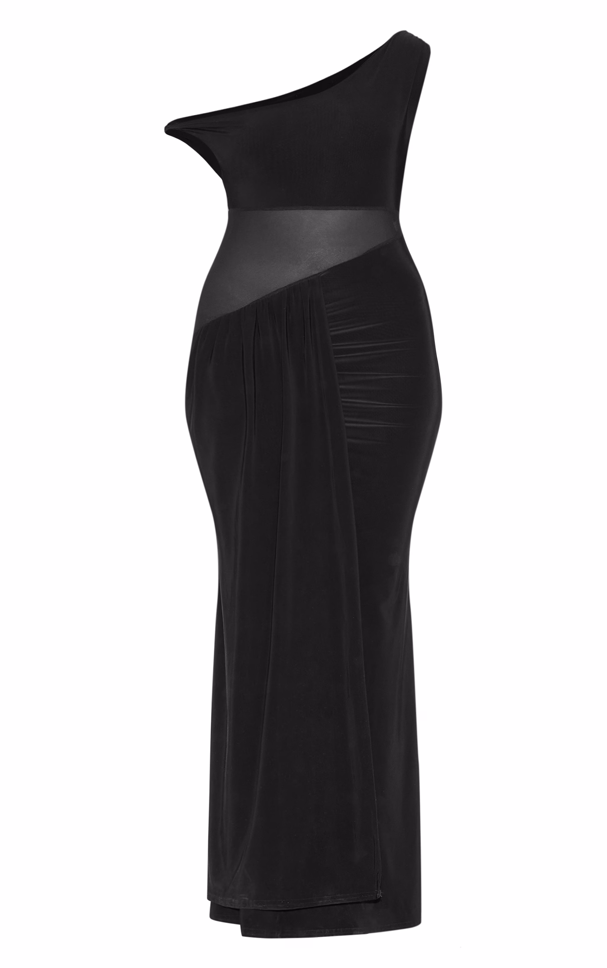 Black Slinky Asymmetric Mesh Cut Out Maxi Dress