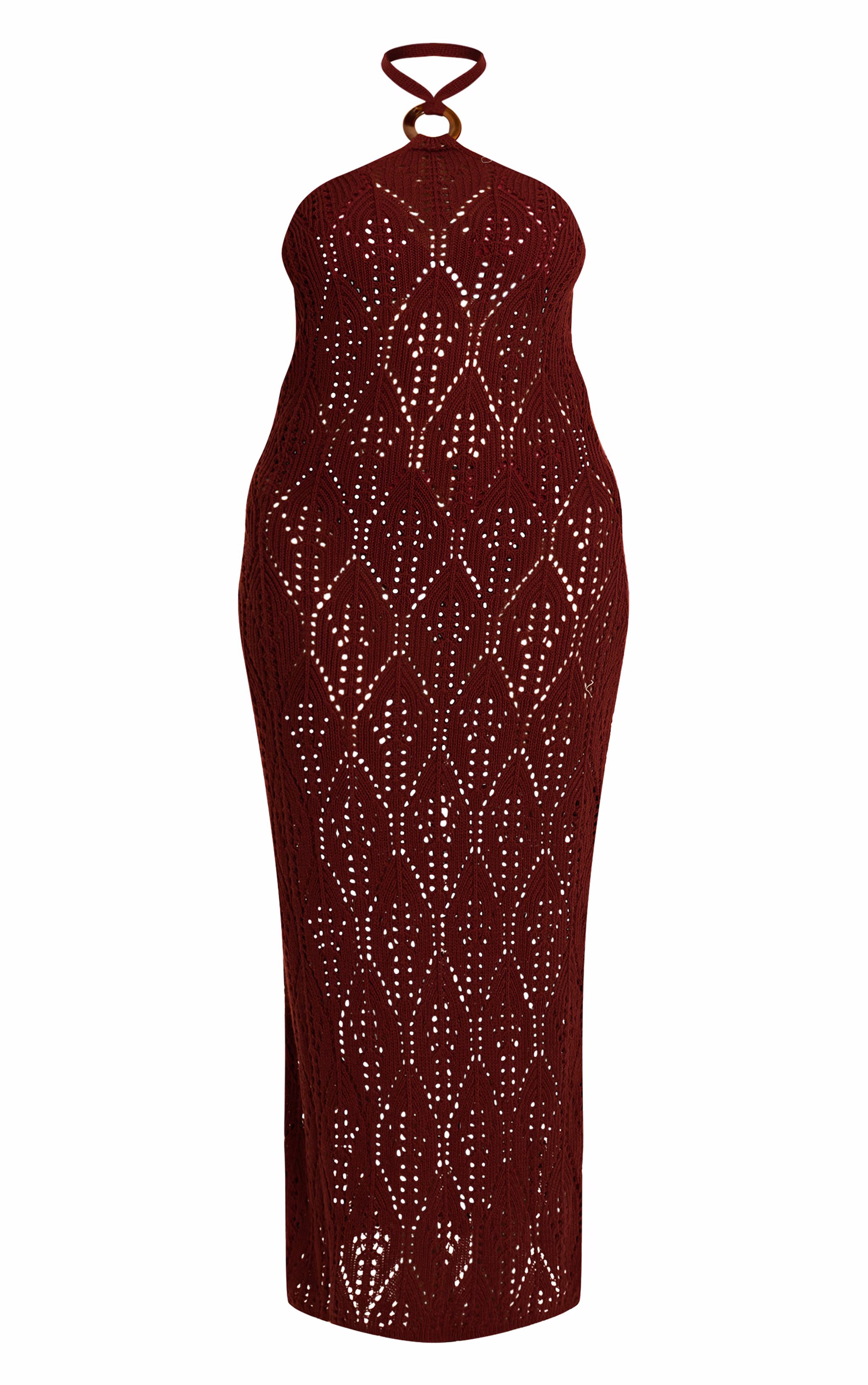 Plus Burgundy Crochet Maxi Halter Neck Beach Dress