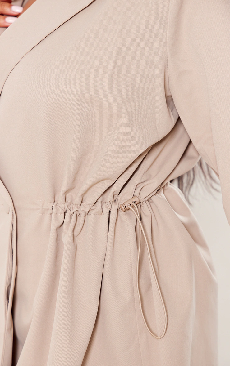 Plus Stone Woven Long Sleeve Toggle Waist Blazer Dress