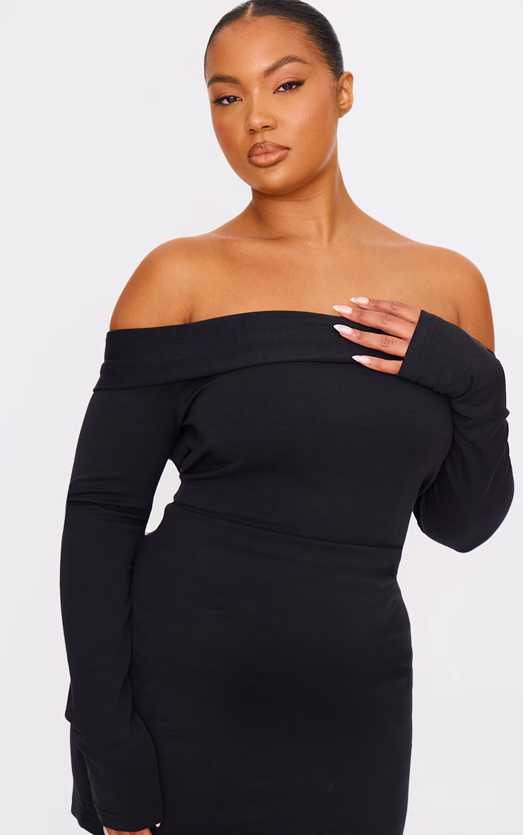Plus Black Premium Contour Bardot Bodycon Dress