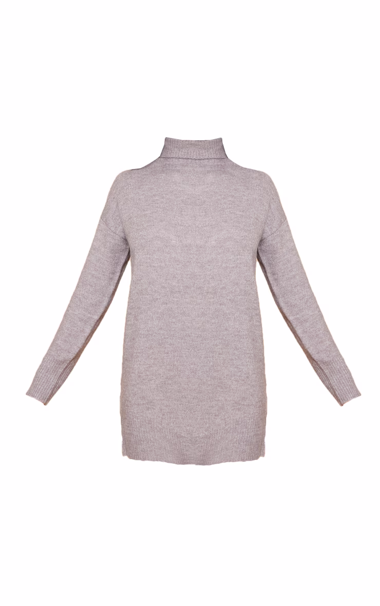 Grey Marl Knit Roll Neck Sweater Dress