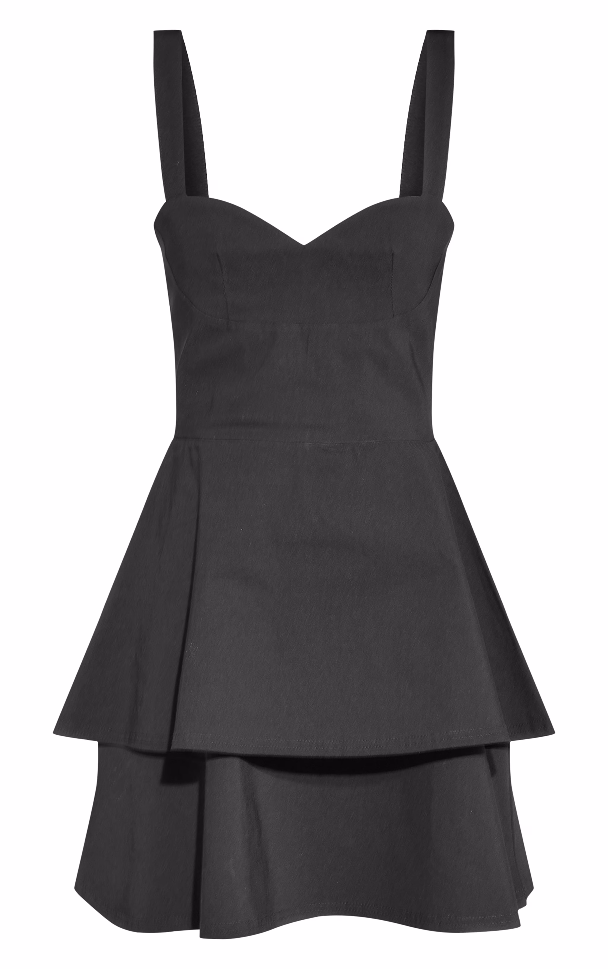 Black Stretch Woven Tiered Shift Dress
