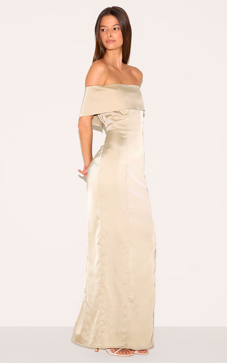 Sage Bridesmaid Bardot Fold Over Sleeveless Maxi Dress