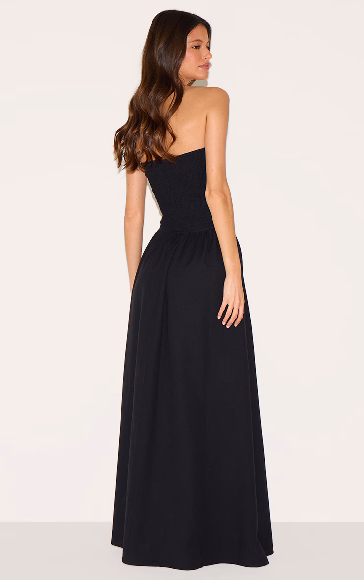 Black Bandeau Shirred Detail Maxi Dress