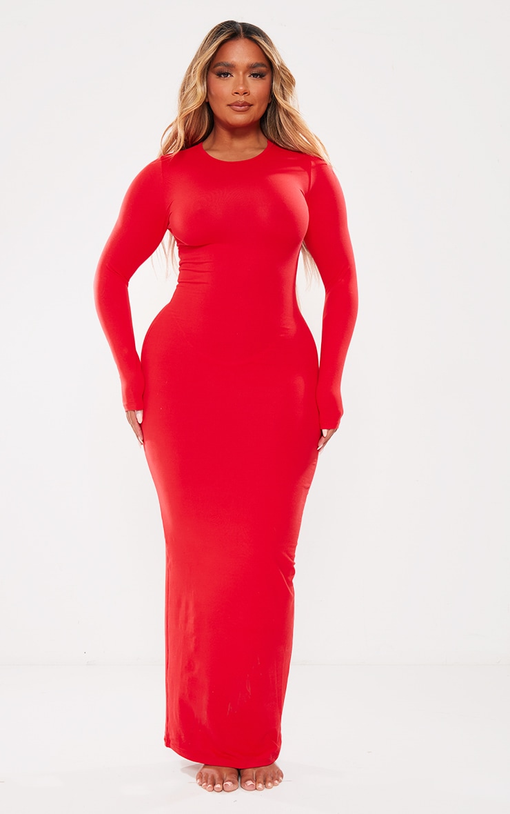 Shape Red Sculpted Long Sleeve Maxi Dress