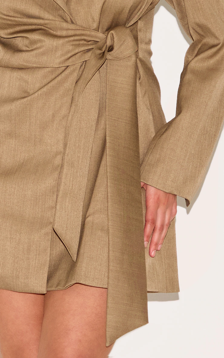 Plus Taupe Woven Blazer Side Tie Mini Dress