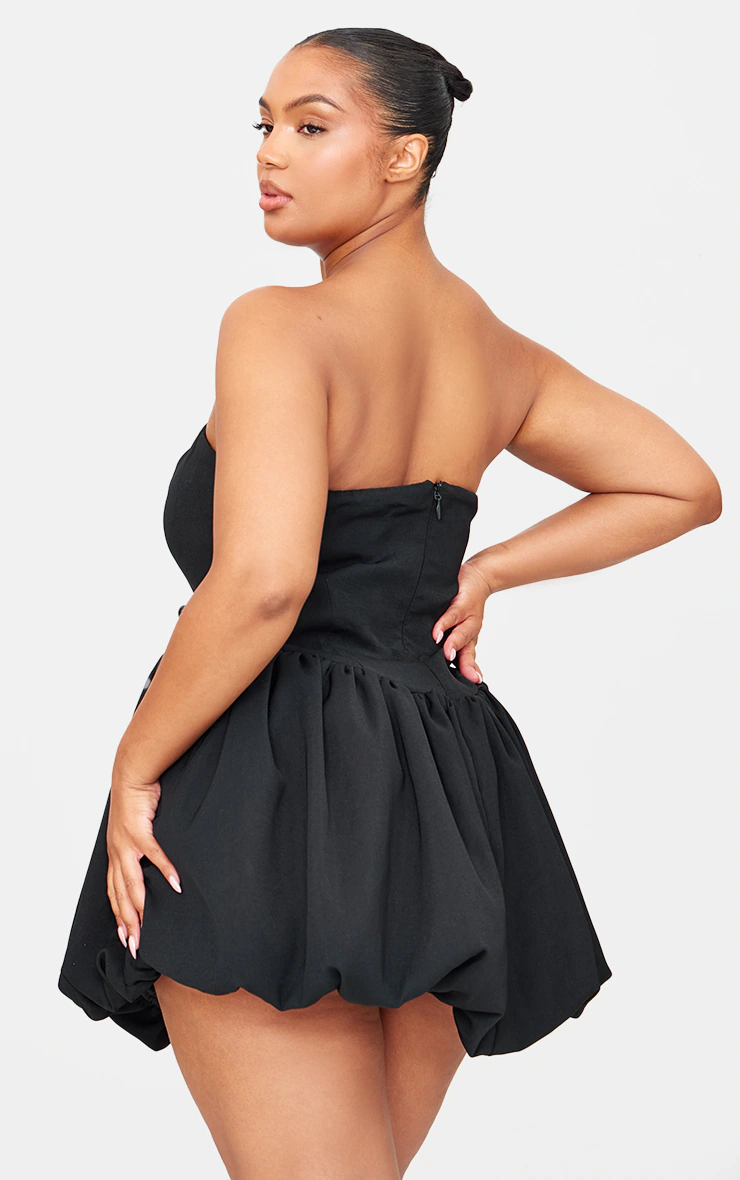 Plus Premium Black Bandeau Puff Ball Dress