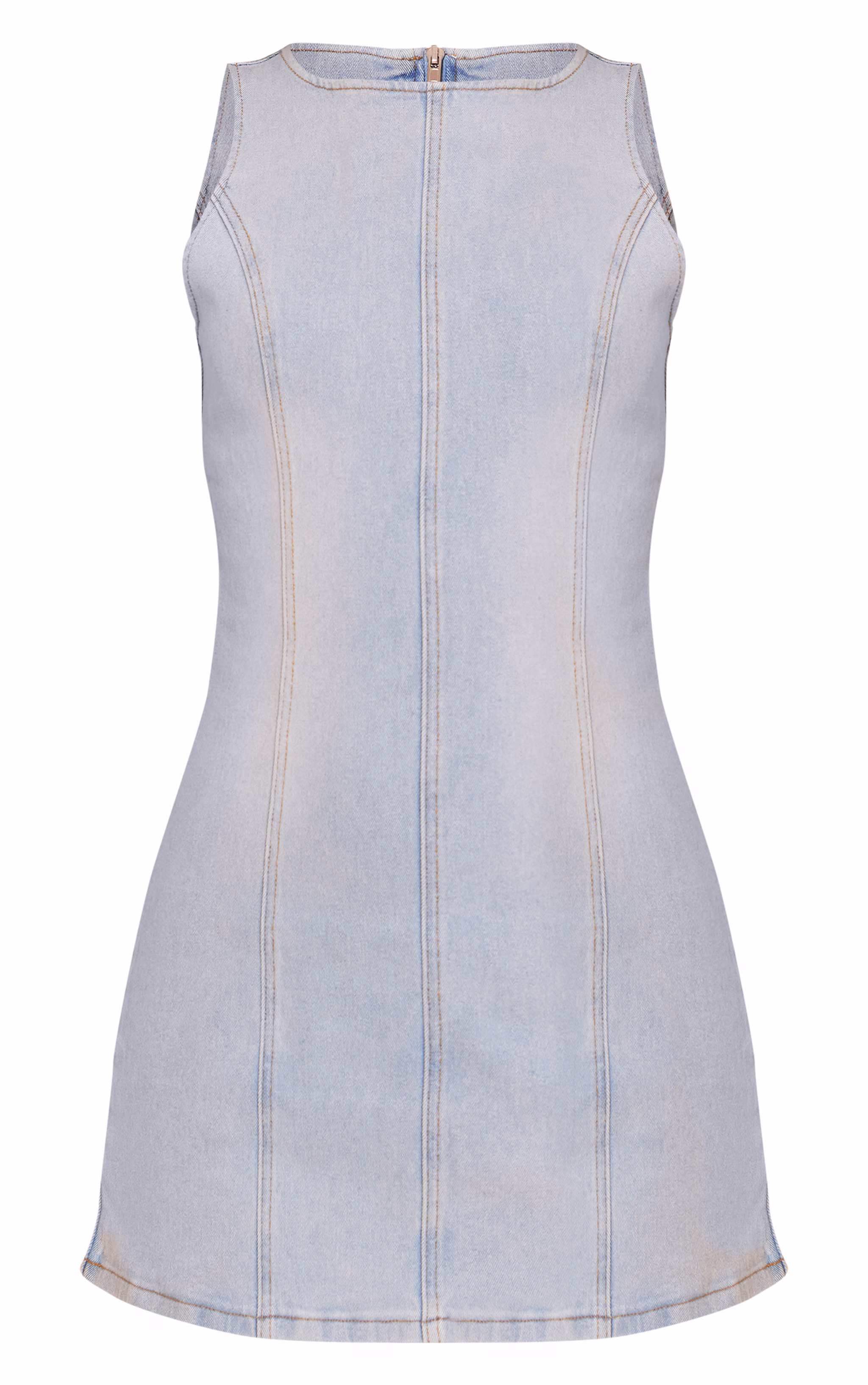 Light Blue Racer Neck Denim Mini Dress