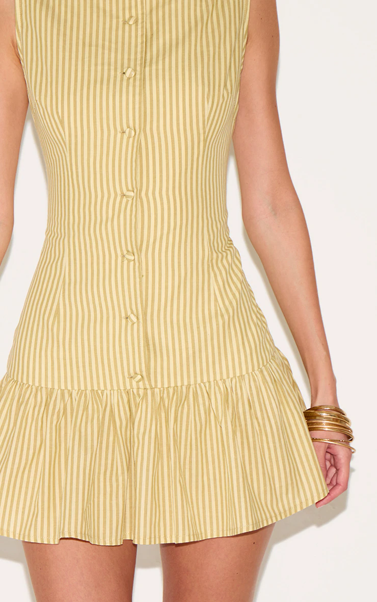 Yellow Striped Button Detail Flippy Hem Bodycon Dress
