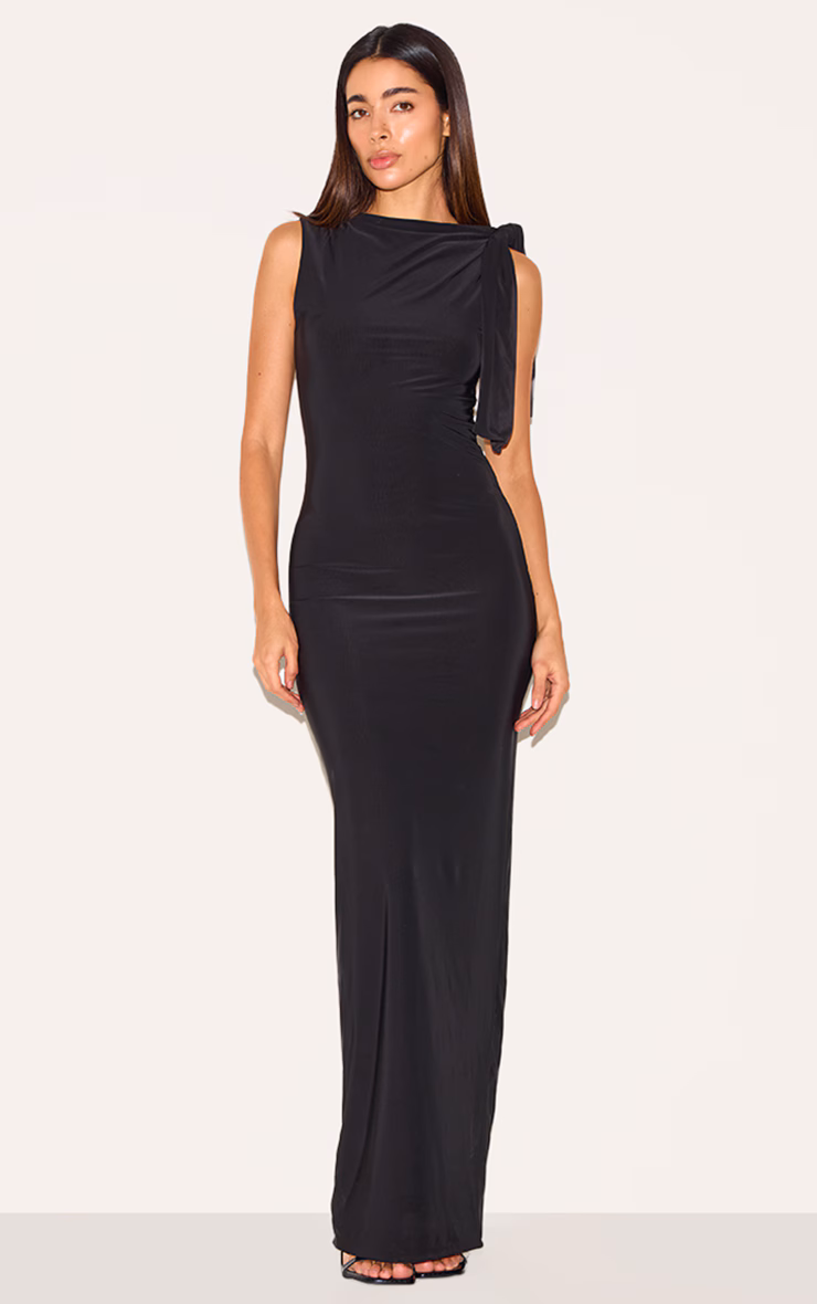 Black Slinky Knot Drape Midaxi Dress