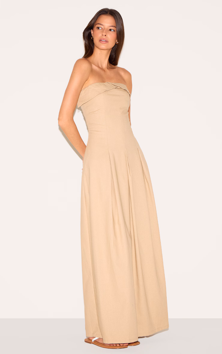 Natural Bandeau Pleated Midaxi Dress