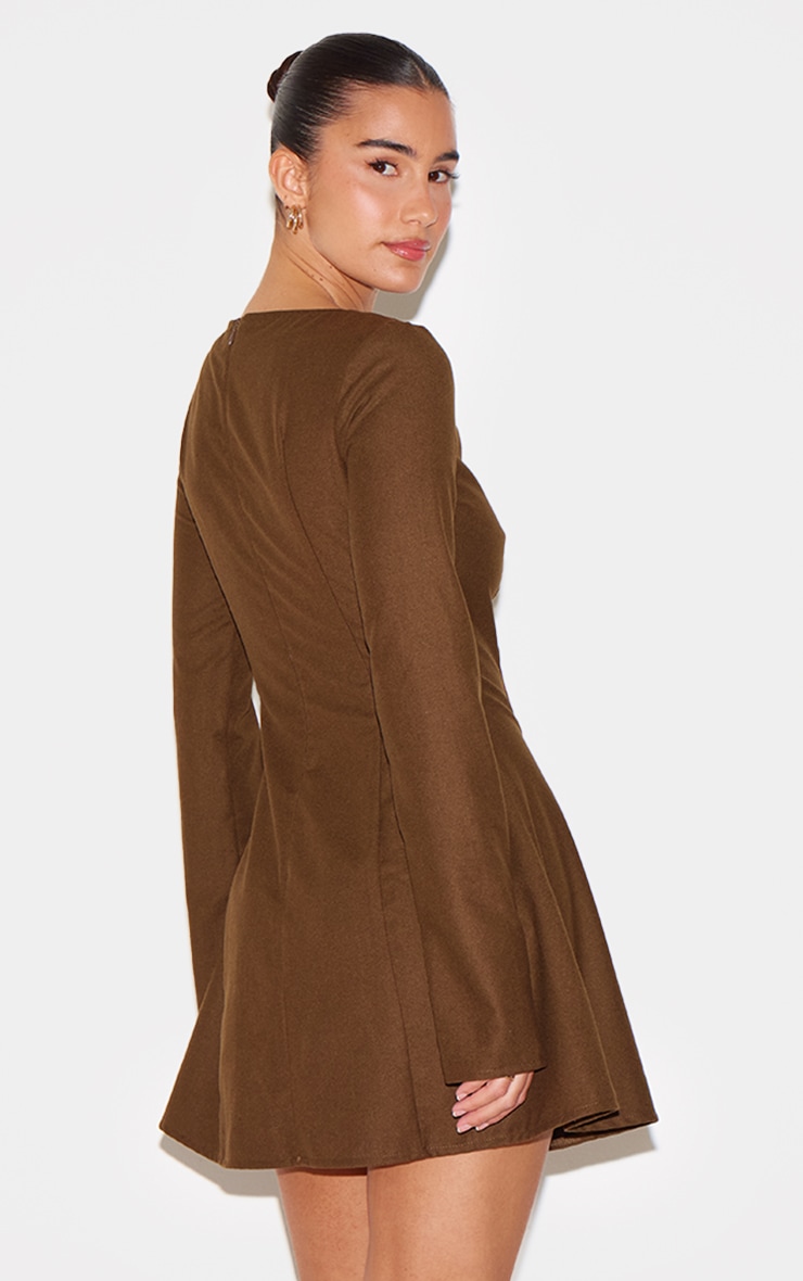 Chocolate Structured Woven Boat Neck Shift Dress