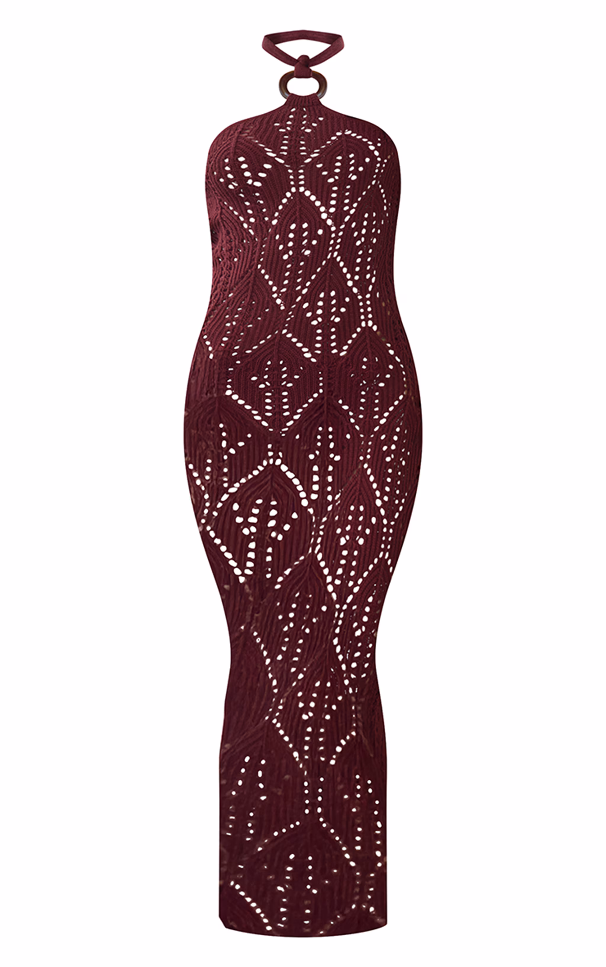 Burgundy Crochet Halter Neck Maxi Beach Dress