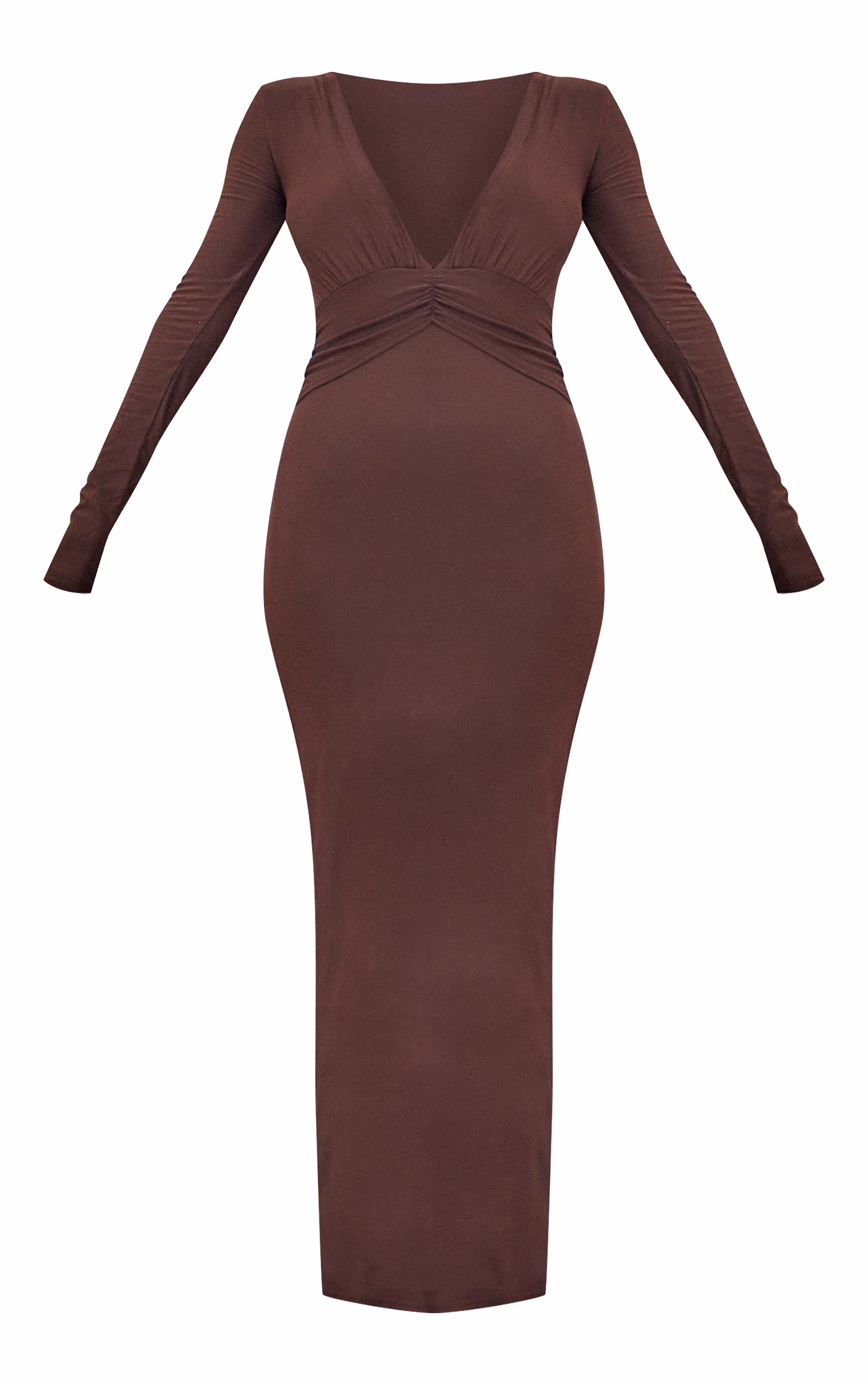 Chocolate Brown Soft Touch Twisted Plunge Maxi Dress