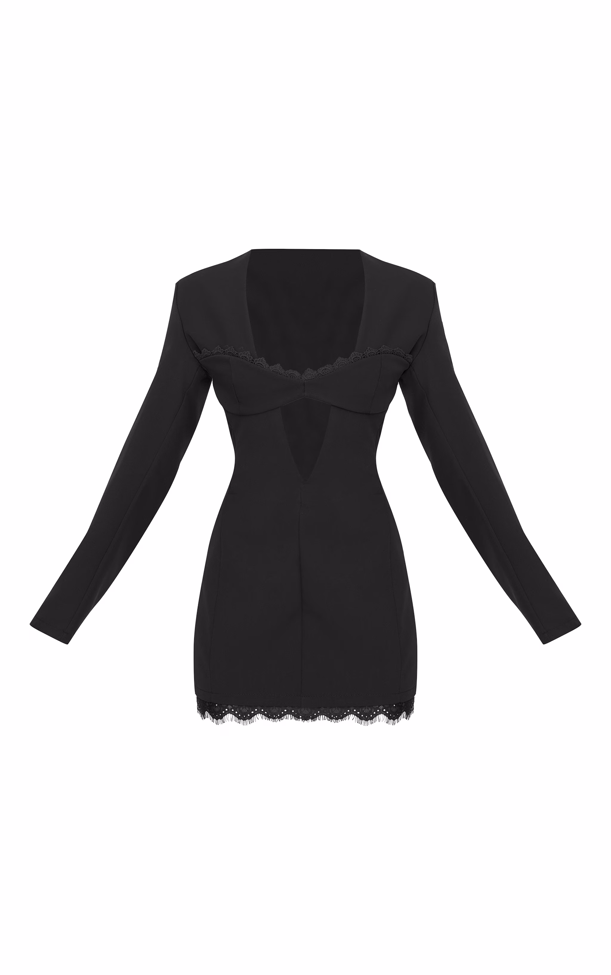 Black Woven Lace Trim Detail Blazer Dress