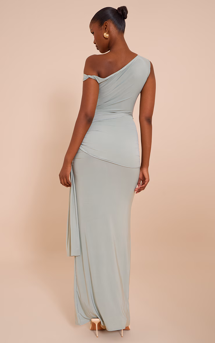 Sage Slinky Off Shoulder Wrap Detail Maxi Dress