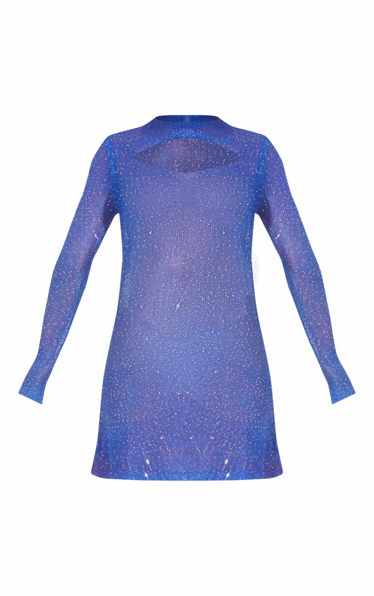 Cobalt Sequin Knitted Cowl Neck Mini Dress