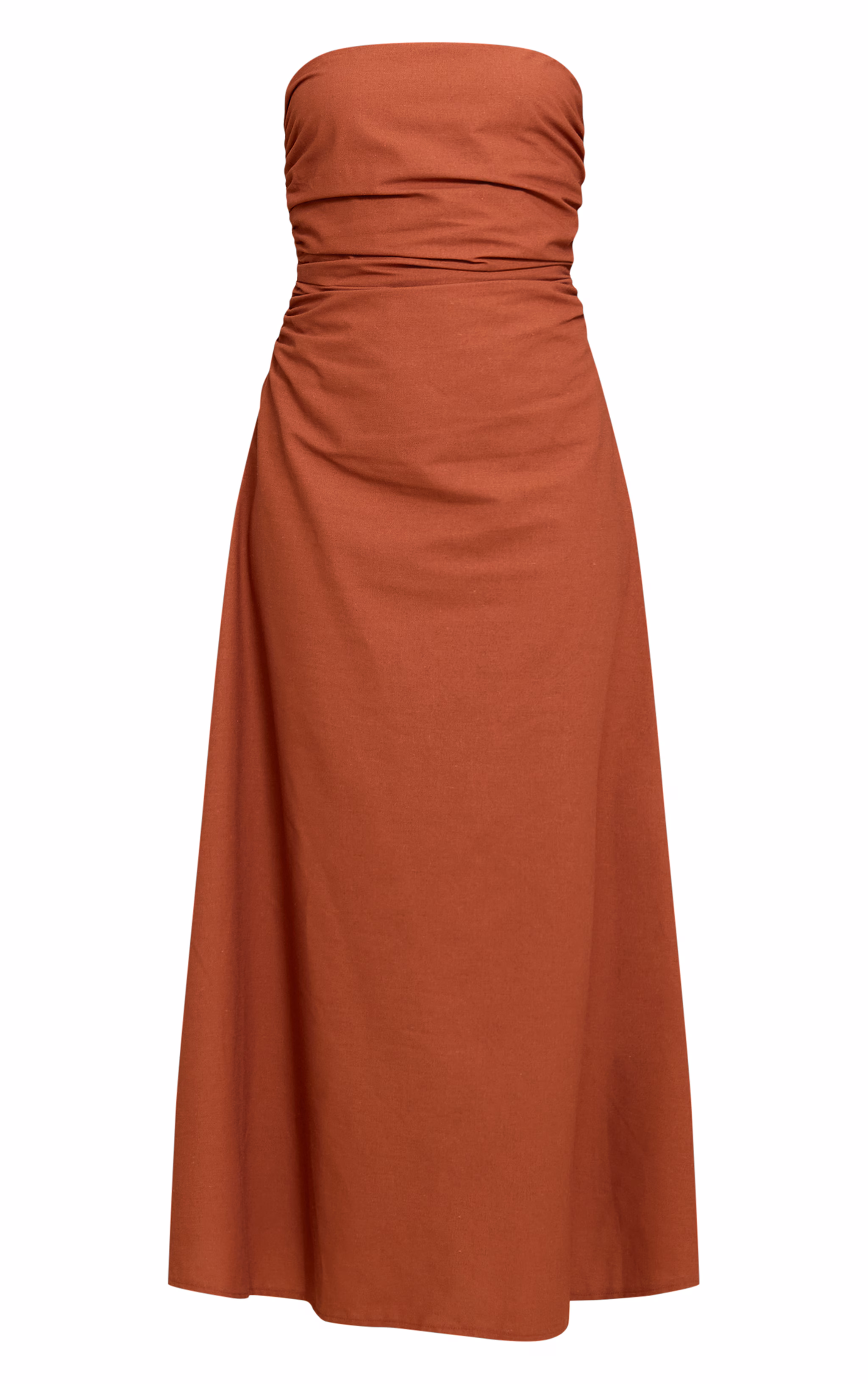 Rust Bandeau Ruched Waist Detail Maxi Dress