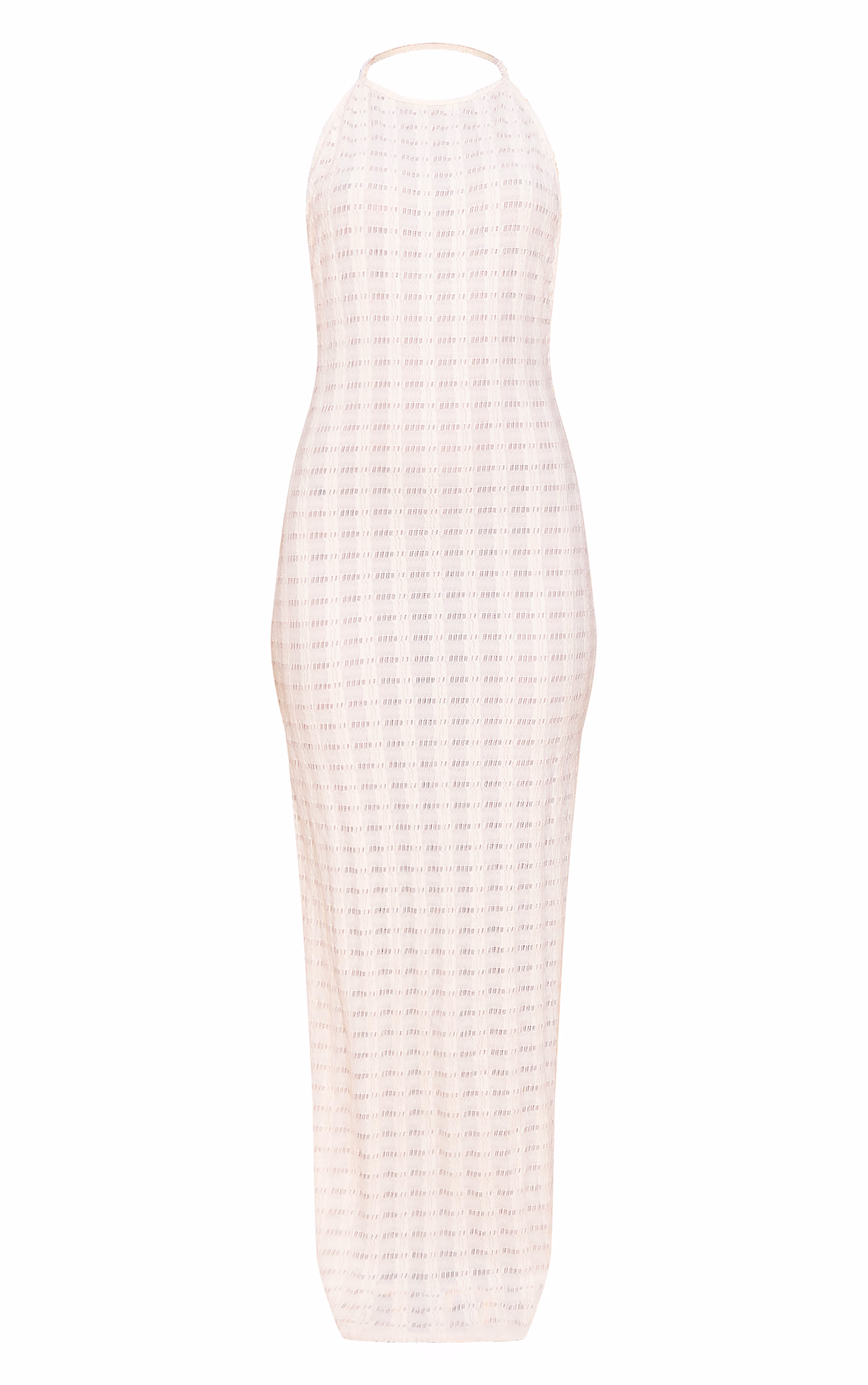 Cream Textured Halterneck Tie Low Back Sleeveless Maxi Dress