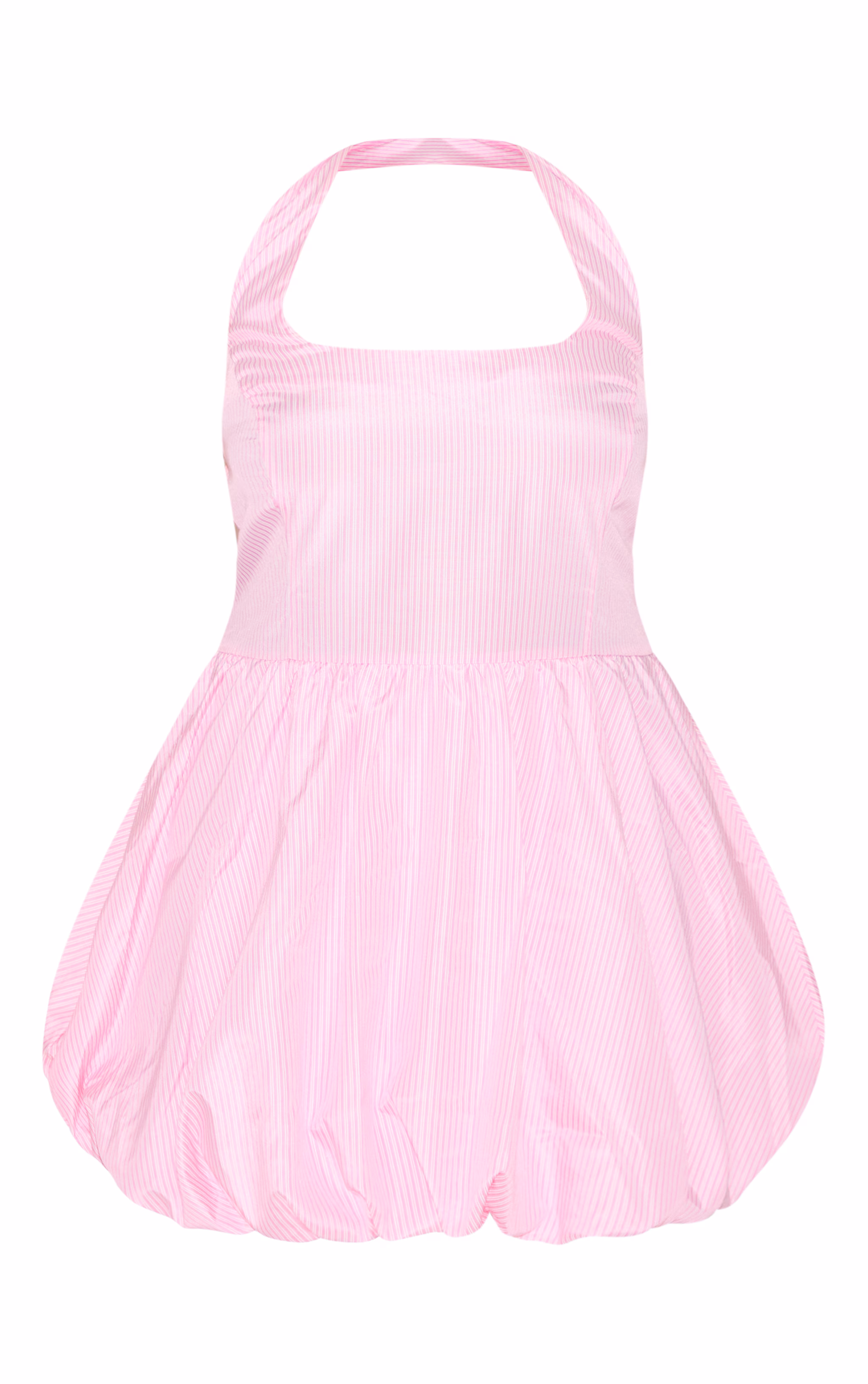 Plus Pink Pinstripe Halterneck Puffball Dress