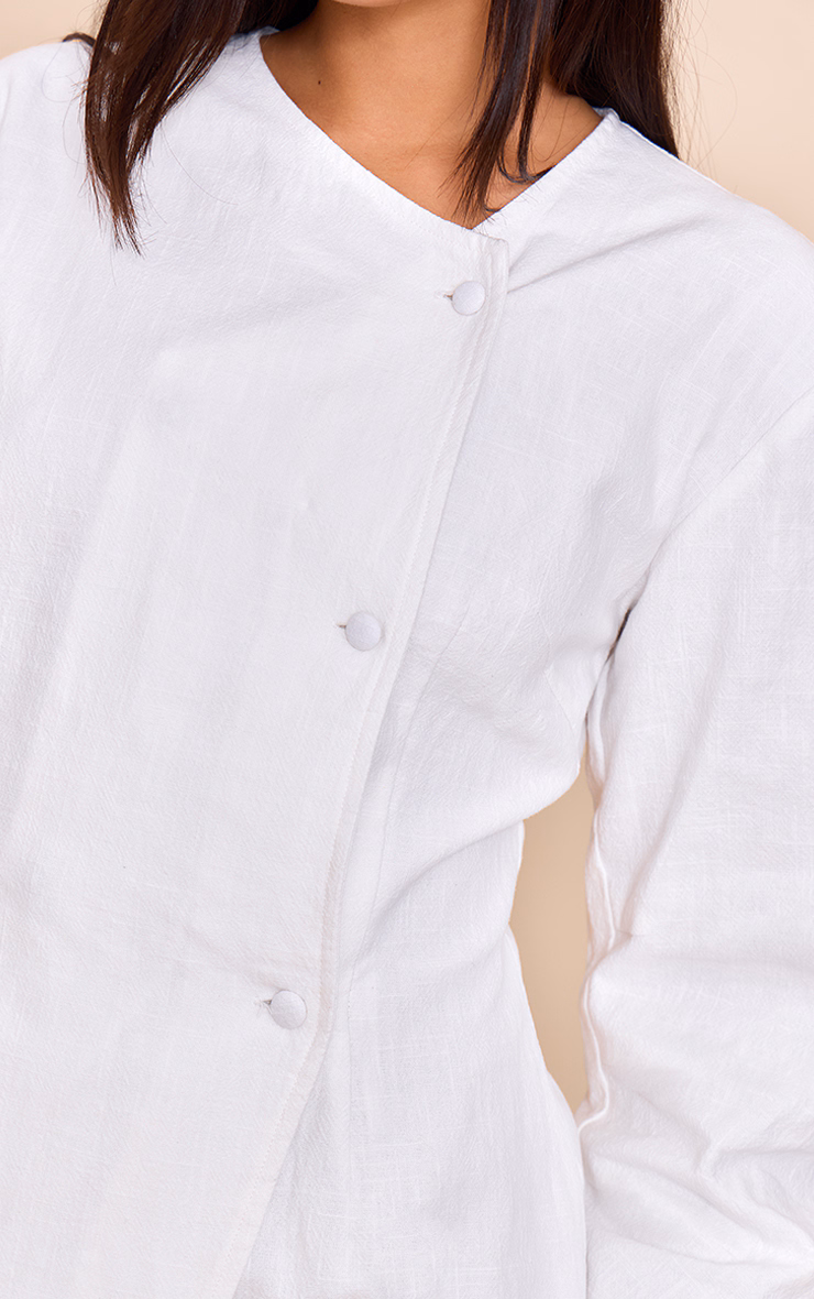 White Premium Linen Cinched Waist Cocoon Sleeve Mini Dress