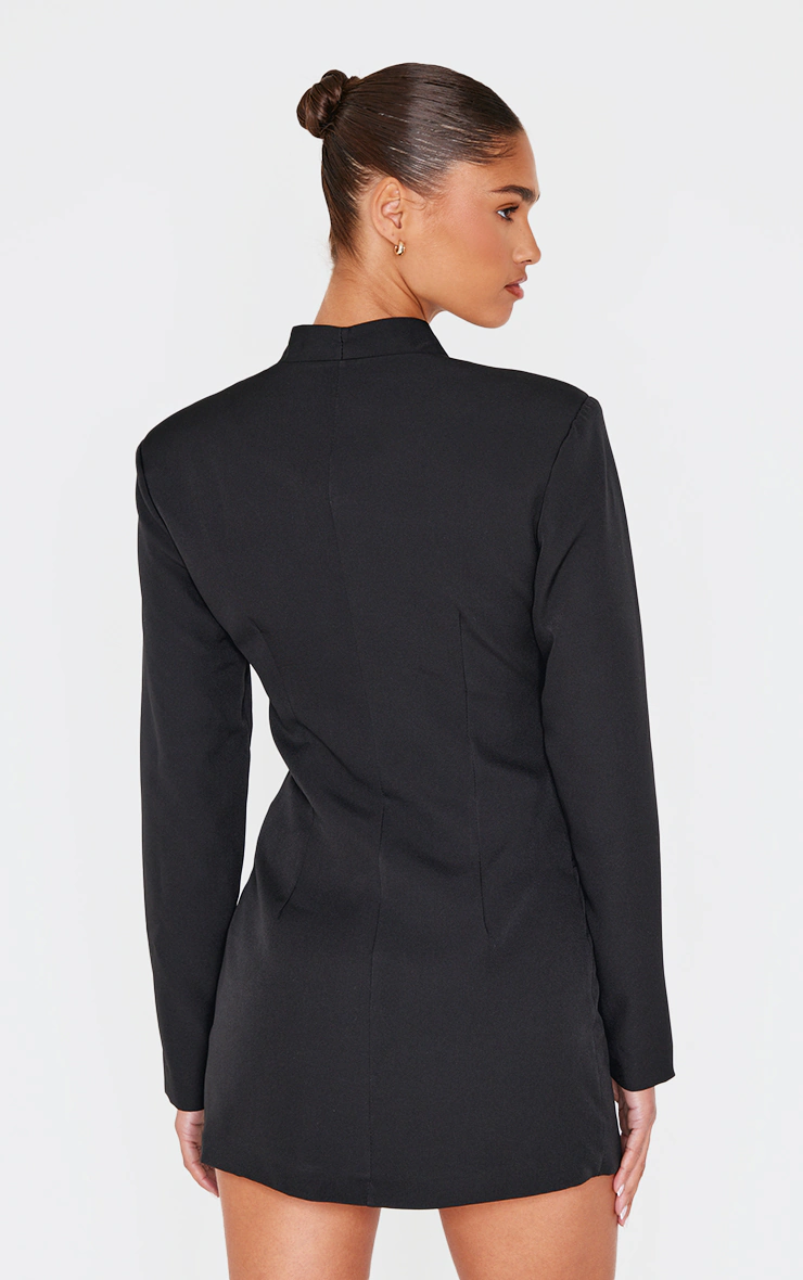 Black Woven Button Detail Blazer Dress